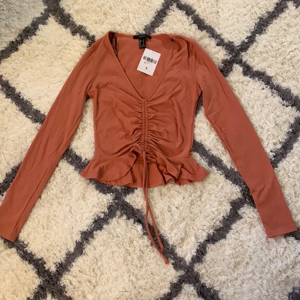 Scrunch Tie Ribbed Long Sleeve Cropped Tee